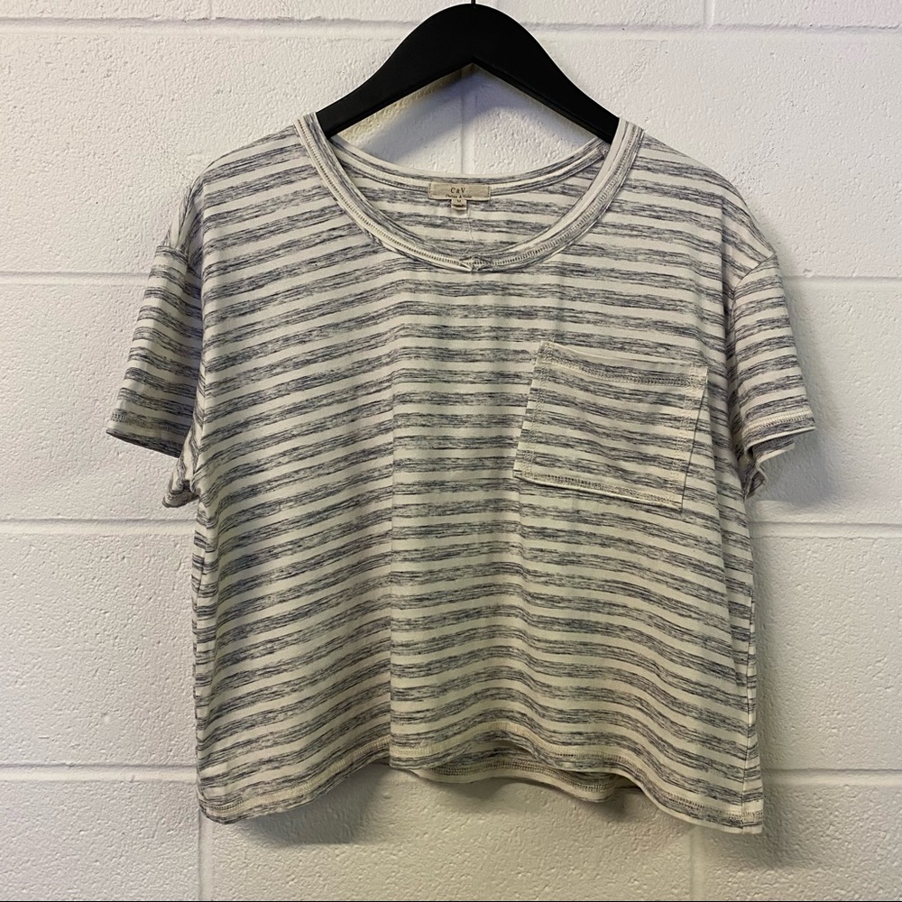 C&V Chelsea & Violet Stripe Short Sleeve Knit Pocket Tee Sky Color Size …